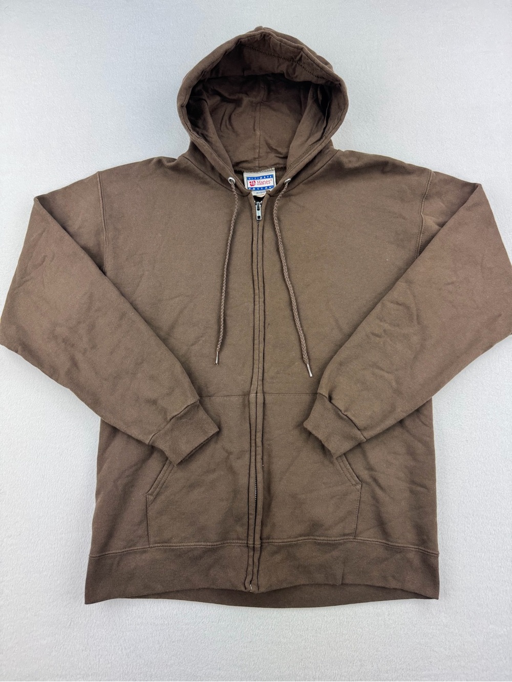 Vintage 90s Hanes Ultimate Cotton Full Zip Brown Fleece Hoodie Boxy Fit Men Sz S
